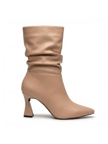 Women's Accordion-Style Mid-Calf Boot, Minimalist, Casual, Stylish - 乾枯玫瑰色 - 查看 4