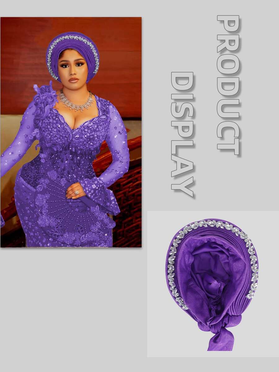 1件装女士纯色多层水钻装饰尼日利亚婚礼头巾，奢华闪亮头巾帽，适合节日、派对、送礼