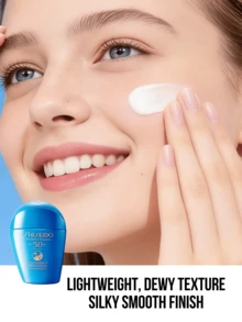 Shiseido 资生堂完美防晒乳液（50ml 大瓶装；7ml 试用装），超强防水防汗，采用 SynchroShield 同步防护技术，轻盈不黏腻，隐形质地，适用于面部和身体，适合所有肤质，奢华护肤，适合日常使用、海滩度假、旅行、户外活动，是女士和爱美人士的理想礼物，使用方便。 - 藍色 - 查看 2