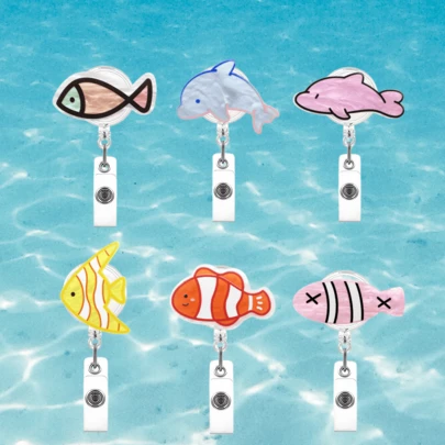 TONAVIETO 1pc Marine Life Badge Reel Retractable Badge Holder Clip With Swivel Alligator Clip For Nurse Medical Worker Teacher Office Hospital