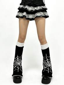 1 Pair Y2K Subculture Spider Web Knit Flared Leg Warmers, Suitable For All Seasons - Multicolor - View 4