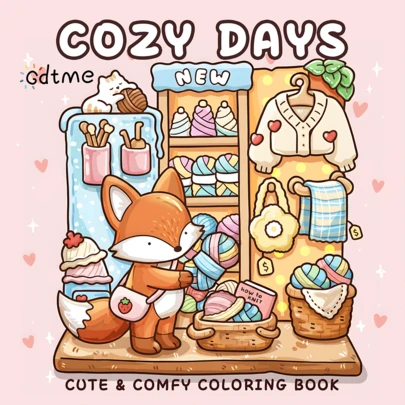 GDTME Cozy Days Coloring Book: 24 Cute & Comfy Hygge Lifestyle Designs, 8x8 Inches, Adorable Fox & Craft Scenes, Relaxing Winter & Home Coloring Pages For Stress Relief, Perfect For Kawaii Lovers,The Perfect Gift For Family, Children, And Good Friends, With Opaque And Thick Paper