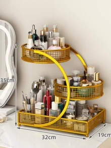 Luxury 3-Tier Rotating Cosmetic Storage Rack | Large Capacity Iron Wire Basket Makeup Organizer - Multicolor - View 17