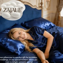 ZAJAUE 2er Pack 100% Seiden-Kissenbezüge für Haar und Haut, beidseitig 19 Momme Grad 6A+ Maulbeerseide Kissenbezüge mit verdecktem Reißverschluss, weich & glatt, kühlend, perfektes Geschenk für Familie oder Freunde (ohne Kern) - marineblau - Übersicht 9