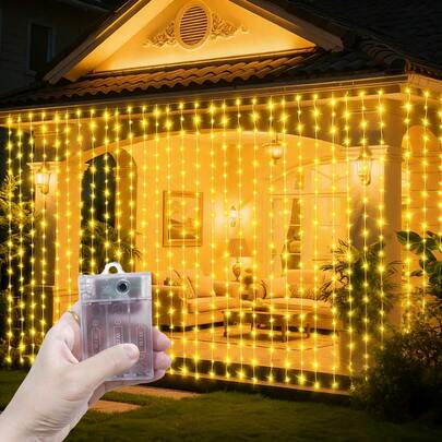 8种模式电池供电串灯，室内/室外装饰灯，适用于卧室、客厅、婚礼、派对、露营、营造浪漫氛围、露台、情人节、家居照明、节日、仙女花环、窗帘灯，4种颜色可选，可用于庭院、房间装饰、圣诞节和万圣节灯饰、花园、节日照明、生日派对等场合。