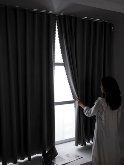 Self-Adhesive Home Blackout Curtain, Magic Tape Installation Without Drilling, Simple Installation, Perfect Shading, Suitable For Bedroom, Solid Color Minimalist Style, Suitable For All Seasons, Shading, Soundproofing, Noise Reduction Function Shading Fabric Curtain