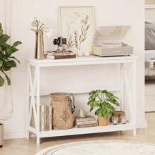 OLIXIS 40" Modern 2-Tier Console Table With Metal X-Frame, Wood Entryway Table (200 Lbs Capacity) - White - View 3