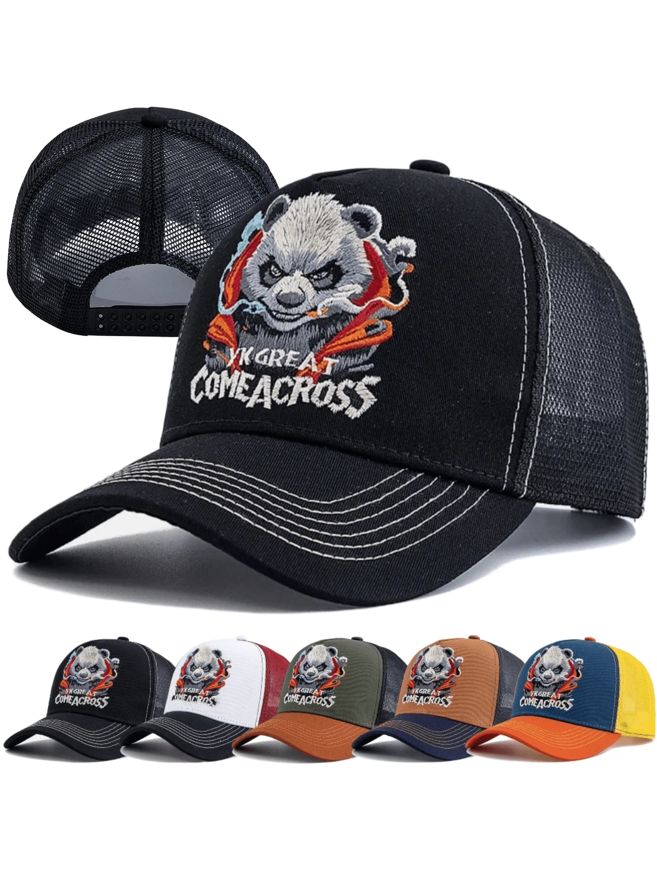 JZML 1pc Unisex Stylish Panda Letter Embroidered Trucker Hat