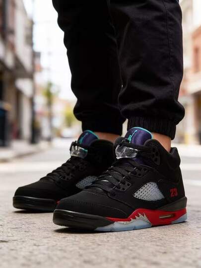 Nike Jordan Air Jordan 5 Retro SE "Top 3" - Zapatillas de baloncesto retro de media caña, unisex, negras y rojas, sencillas, cómodas, con amortiguación, antideslizantes y duraderas.