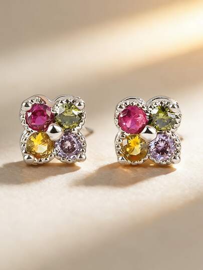 1 par de pendientes de trébol de cuatro hojas con circonita sintética de plata de ley 925, joyería elegante bohemia de uso diario de calidad para mujeres