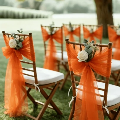 6件/套网状椅背套，尺寸75*150厘米，适用于户外周年纪念、情人节、生日派对装饰，可DIY蝴蝶结装饰