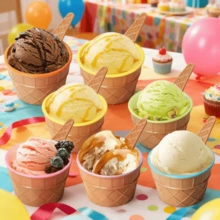 2 Pieces Set (1 Bowl And 1 Spoon) Creative Ice Cream Bowl Set With Stable Base And Spoon | Random Colors (Pink, Blue, Yellow, Green, Orange, Brown) - Suitable For Desserts, Pudding, Italian Ice Cream, Regular Ice Cream - Reusable Party Utensils - Multicolor - View 9