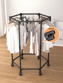 Perchero giratorio hexagonal de 6 lados, tendedero móvil equipado con 6 ruedas, soporte de tubo de metal grueso de 16mm estable, soporte portátil y eficiente para almacenamiento y exhibición de ropa, disponible en negro y blanco, organizador de lavandería multiusos para espacios interiores - Multicolor - Ver 5