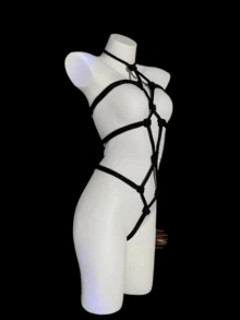 Sexy Lingerie Set, Bondage Bodysuit, Rope Mesh Suit Set, No-Removal Bodysuit, Sexy And Hot Temptation Set-Valentine's Day - 黑色 - 查看 4