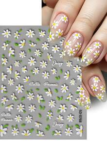 1pc 5D Soft Embossed Daisy Nail Sticker, Self-Adhesive Slider Sticker, Stamping Nail Art DIY Decoration, Japanese Style Nail Stickers - Multicolor - View 3