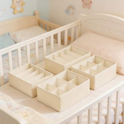 4pcs Baby Room Storage Baskets, Household Wardrobe Underwear Storage Boxes, Non-Woven Foldable Divided Storage Boxes For Socks, Underwear And Bras, Drawer Organizer Boxes, Newborn Baby Gift, Ideal For Baby Room Storage And Organization