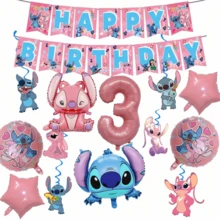 Bộ đồ dùng trang trí tiệc sinh nhật chủ đề Lilo & Stitch, bóng bay hình thiên thần Stitch bằng giấy bạc kèm bóng bay số màu hồng, băng rôn sinh nhật, phù hợp cho trang trí tiệc sinh nhật chủ đề Stitch. - Như hình minh họa. - Xem 19