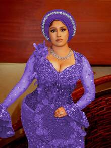 1件装女士纯色多层水钻装饰尼日利亚婚礼头巾，奢华闪亮头巾帽，适合节日、派对、送礼 - A - 查看 20