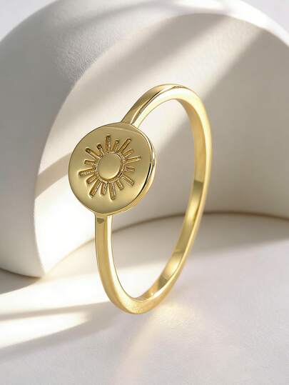 Charm-In Ring met zonnestralenmotief, verguld met 18 karaats goud | Sierlijke, hemelse modering voor dames | Perfect voor zomeroutfits en dagelijks gebruik