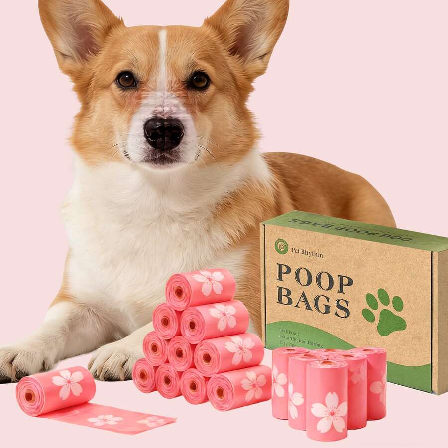 Túi đựng chất thải cho chó Pet Rhythm hương hoa anh đào - 630 túi màu hồng, có hộp đựng, kích thước cực lớn 13x9 inch, chống rò rỉ và có mùi thơm, thích hợp cho chó đi dạo và mèo. - Xem 1
