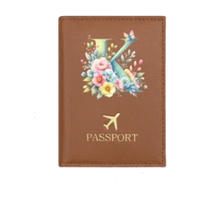 1个A-Z字母护照套，PU皮革旅行护照夹，飞机图案，粉色护照夹，护照夹，护照钱包，信用卡夹，身份证件夹，结婚礼物，蝴蝶首字母，商务旅行、毕业、返校旅行配件 - 棕色 - 查看 35