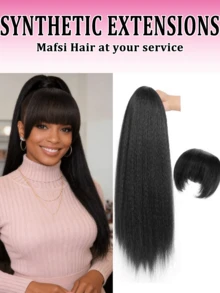 Synthetic Hair Ponytail With Bangs - Long Straight Hair Ponytail Extension For Daily Wear And Party - Multicolor - View 3