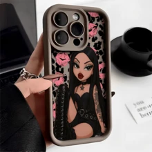 Esta genial funda para móvil con estampado de leopardo y labios de dibujos animados es compatible con Apple  16E/15/14/13/12/11/PRO/PLUS/PROMAX/MINI, S/A/M/NOTE, S/G/EDGE/E, Transition Spark/HANTOM/CAMON/INFINIX, Honor 400/PLAY/X/Y, OPPO Reno/A/F, 14/Redmi/POCO/NOTE y otros modelos. Está hecha de TPU transparente, sencillo, elegante y duradero. Ya sea para San Valentín, Halloween, Navidad, para uso personal o como regalo, es una opción ideal. - Negro - Ver 3