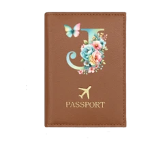 1个A-Z字母护照套，PU皮革旅行护照夹，飞机图案，粉色护照夹，护照夹，护照钱包，信用卡夹，身份证件夹，结婚礼物，蝴蝶首字母，商务旅行、毕业、返校旅行配件 - 棕色 - 查看 34