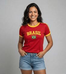 Camisa Feminina Brasil Bordada Bandeira Estilo Y2K Retrô Vintage - Vermelho - Visão 3