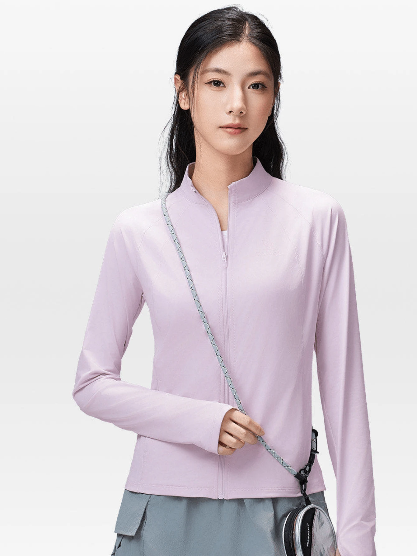 CAMEL CROWN 女士冰丝防晒服,轻便透气短款防晒外套,春夏户外修身防风夹克 - 晨煙粉 - 查看 1