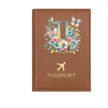1个A-Z字母护照套，PU皮革旅行护照夹，飞机图案，粉色护照夹，护照夹，护照钱包，信用卡夹，身份证件夹，结婚礼物，蝴蝶首字母，商务旅行、毕业、返校旅行配件 - 棕色 - 查看 10