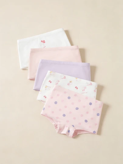 Balabala 5pcs Girls' Cotton Underwear, Seamless Anti-Bacterial Briefs