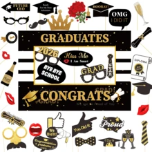 20/35pcs Graduation Photo Prop Graduation Photo Frame Kit 2026 Fun Photo Booth Props Hats Lipstick Tie Crowns Design Paper Selfie Props For Graduation Party Graduation Decorations - Graduation Season - View 2