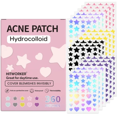 360 Pieces/Box Of Star Shaped Love Hydrogel Acne Patches, Non-Alcoholic, Odorless, Warm And Non Irritating Acne And Blemishes Covering Stickers, High-Quality Salicylic Acid And Tea Tree Oil Acne Patches, Holiday Gifts
