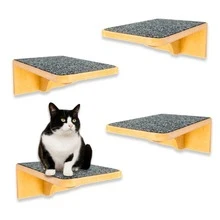 Prateleiras Para Gatos Tam M 4pçs MDF 15mm REFORÇAFO Já Montados Com Carpete Aniderrapante Gatificação Playground Para Gato - Chumbo - Visão 6