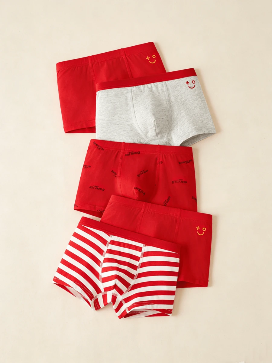 Balabala 5 piezas/paquete Calzoncillos tipo bóxer de algodón transpirables, suaves y cómodos para niños - Tonos rojos y negros. - Ver 1
