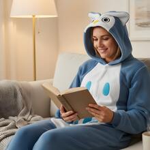 Adult Owl Animal Hooded Kigurumi Pajama Suit - Baby Blue - View 5