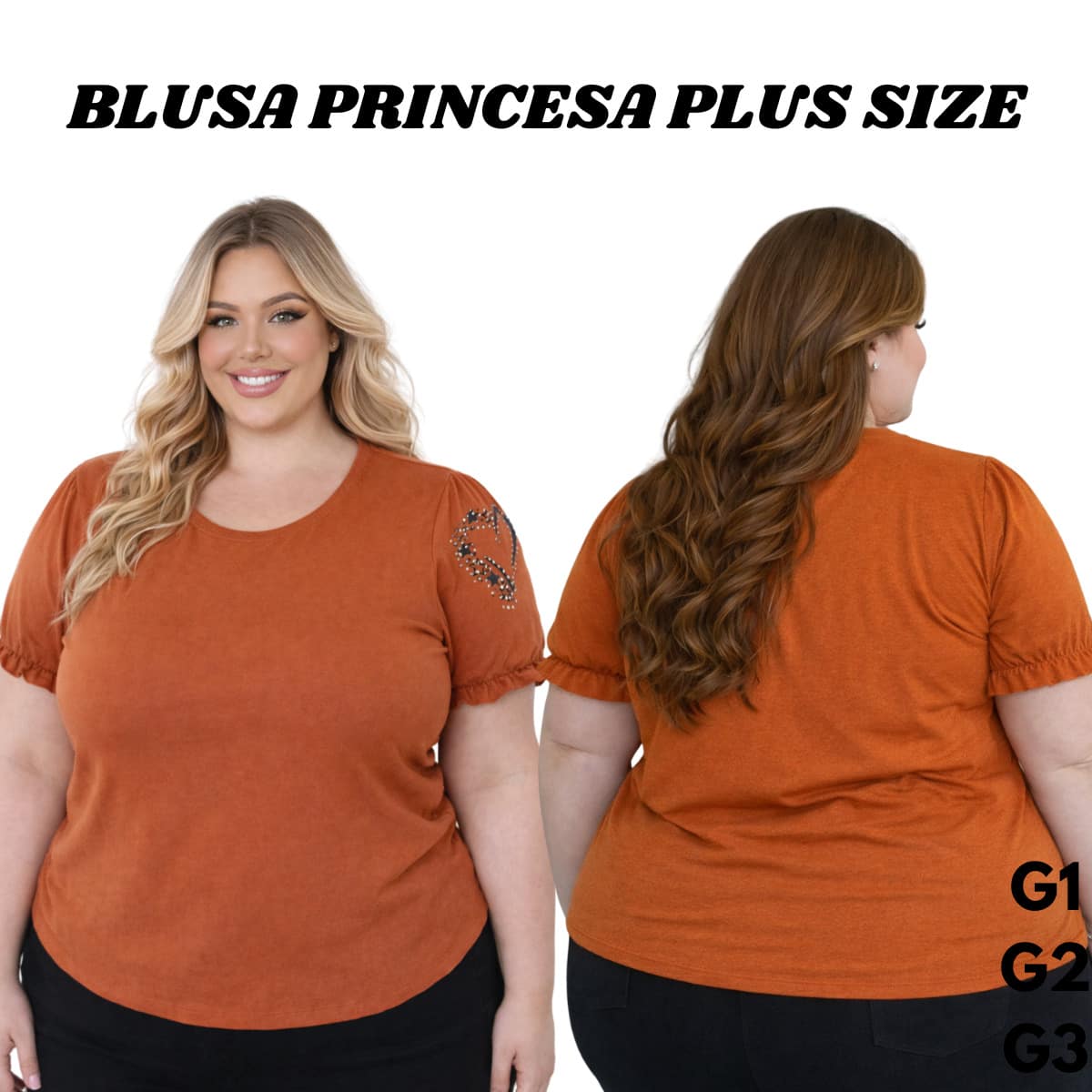 T-Shirt/Blusa Plus Size Preto com Estampa Silk Floral na Manga Princesa