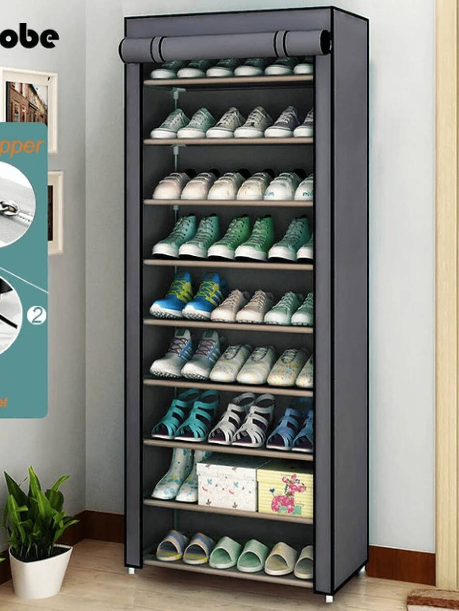 1 Pieza de Zapatera Con Cubierta de Tela, 9 Niveles, Estructura de Metal, al Azar - Multicolor - Ver 1