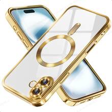 1pc Glossy Electroplated Magnetic Lens Protective Case Compatible With IP17 Air, 17 Pro Max, 11, 12, 13, 14, 15, 16 Pro/Pro Max, S22, S23, S24, S25 Ultra, A54, A55, Supports Wireless Charging - Gold - View 2