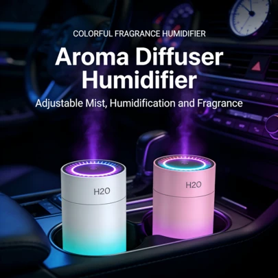 Portable USB Car Diffuser Humidifier, Mini Cool Mist Aromatherapy Essential Oil Diffuser, Air Freshener For Car, Home, Office & Bedroom (White/Pink/Gray)