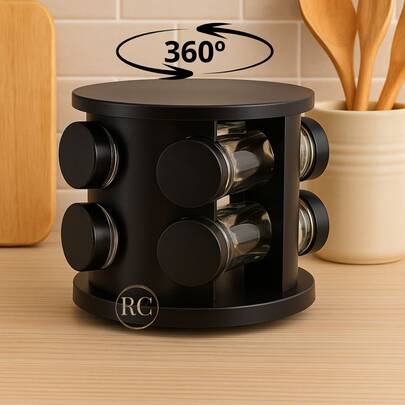 Porta Condimento Tempero com 6 Potes em vidro Base Giratória