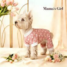 Bộ áo liền quần cho chó cưng, họa tiết trái tim "MAMA'S GIRL", quà tặng Ngày của Mẹ, phù hợp cho chó nhỏ/trung bình và mèo, quà tặng Ngày của Mẹ. - Hồng - Xem 4