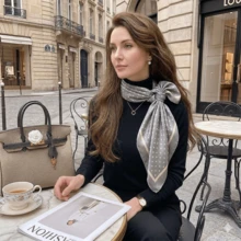 Women's Large Square Satin Scarf 90x90 Chic Polyester Printed - Gray Ball - View 2