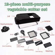 13-In-1 Multifunctional Vegetable Cutter, Kitchen Cutting Tool, Multiple Interchangeable Blades, Can Dice, Slice, Wavy Cut, Shred, Mash Garlic, Comes With 7mm/14mm Dicing Grids, Easily Process Onions, Carrots, Cucumbers, Potatoes And Other Vegetables, Equipped With Hand Guard To Prevent Cuts, Comes With Storage Container, Ingredients Can Be Stored Directly After Cutting, Also Includes Egg White Separator - Multicolor - View 5
