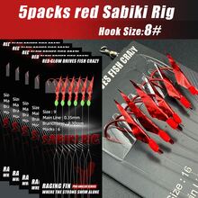5packs/30hooks Red Sabiki Rig, Professional Bionic Lure For Mackerel, Sardine, Herring, Small Stone Fish And Other Small Sea Fish, Fishing Accessories - Red - View 9