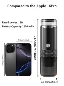 1 pieza Cafetera portátil inalámbrica, máquina de espresso portátil, cafetera para auto, recargable por USB, diseño portátil inalámbrico, compatible con café molido y cápsulas, adecuada para viajes, autocaravana, senderismo, camping, oficina, sin función de calentamiento - Ver 3