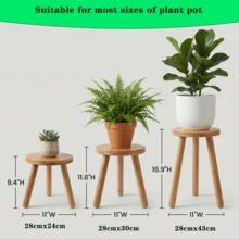 室内木制植物架，中世纪现代风格植物凳，大型木制植物架，适用于高大植物，室内外花架，小型圆桌，3种不同尺寸，适用于客厅、阳台、办公室等场所摆放大型植物 - 圓形 - 查看 3