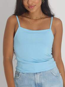 Kit 3 Cropped Women's Tank Top Strappy Basic Summer Suplex - White/Baby Blue/Black - View 3