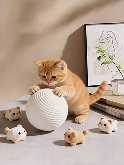 Large Sisal Cat Toy Ball - Natural Sisal Material, Indoor/Outdoor Self-Entertainment Toy, Perfect For Medium To Large Cats, Ideal Gift For Christmas/Halloween/National Cat Day